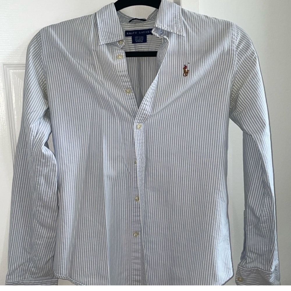 Ralph Lauren women’s  White and Blue Pinstripe Shirt
